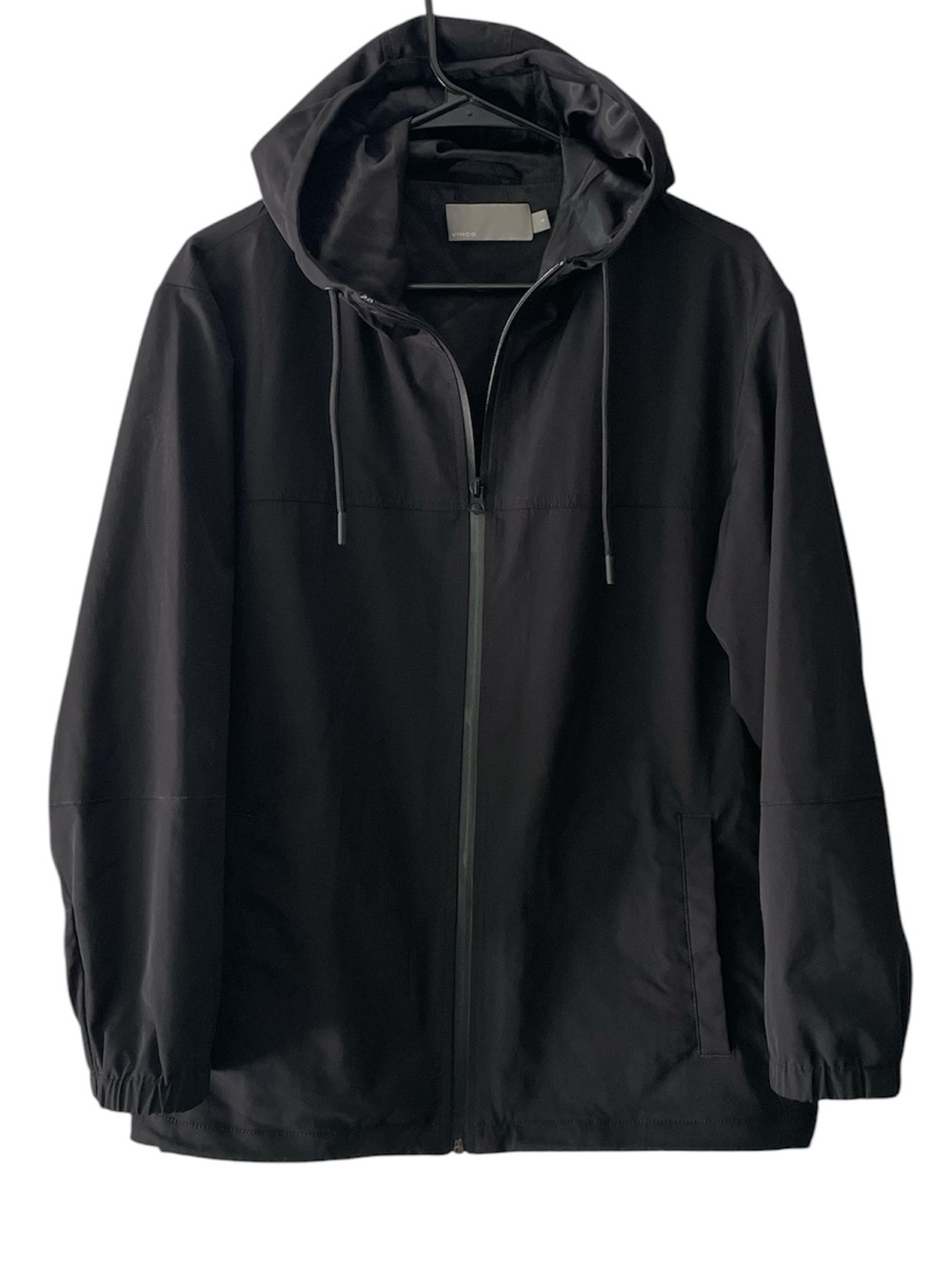 Vince men’s black lightweight full zip hooded jacket